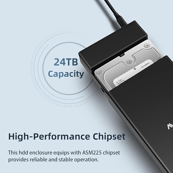 MAIWO External Hard Drive Enclosure for 2.5 3.5 Inch SATA HDD/SSD, USB 3.0 Hard Drive Reader HDD Case with UASP, 24TB Capacity, Aluminum