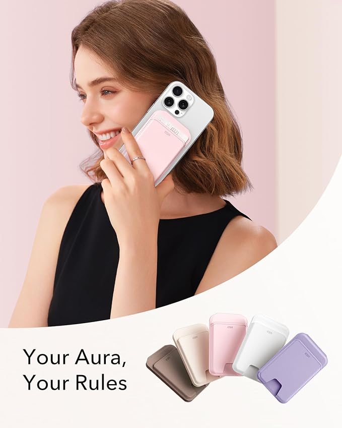 ESR Aura for MagSafe Wallet with Adjustable Stand, RFID Blocking, 5 Card Holder for Phone Case, Slim Magnetic Wallet for iPhone 17e/17/16/15/14/13/12 Series, Not for 13/12 Mini, Bubblegum Pink