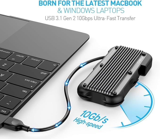 ineo M.2 NVMe (PCIe) USB 3.2 Gen 2 Type-C Rugged Waterproof Shockproof Aluminum Cover SSD Enclosure [C2594-NVMe]