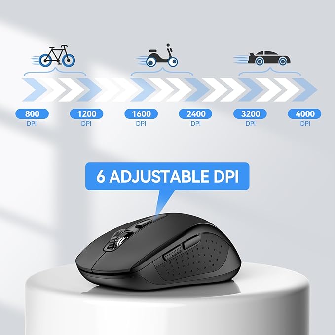 TECKNET Bluetooth Mouse, 4000DPI Wireless Mice for Laptop 2-in-1(BT 5.0/3.0+2.4Ghz) Computer Portable PC Mouse Wireless with USB Receiver for Mac (USB-A/C+Bluetooth, Black)
