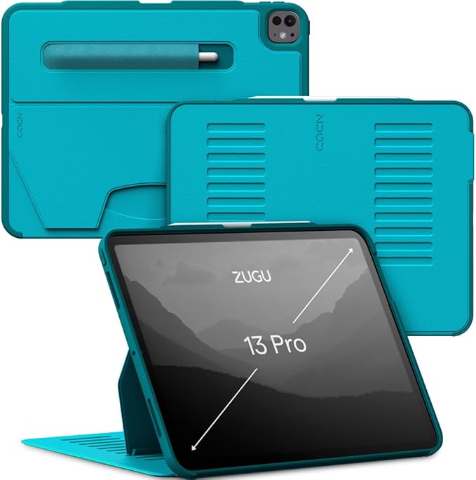 Zugu Case for iPad Pro 13 (M4/M5) 2024/2025, Slim Protective Cover with Apple Pencil Holder, Auto Wake/Sleep, Multiple Viewing Angles, iPad Pro 13 Inch Cover, Phone Protectors, Aqua