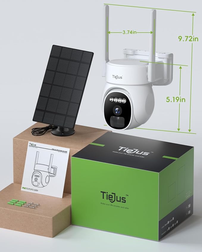2.4G/5G Solar Security Cameras Wireless Outdoor, 2K Camera for Home Security, Auto Tracking, 360° PTZ/Color Night Vision/2Way Talk/Compatible with Alexa/IP66 Waterproof
