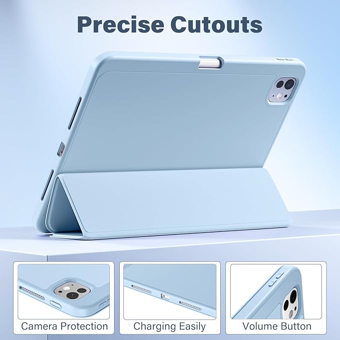 Akkerds for iPad Pro 11 Inch Case (M5/M4) 2025/2024 6th/5th Generation with Pencil Holder, for iPad Pro Case 11 Inch with Trifold Stand Protective Cover/Soft TPU Back, Auto Wake/Sleep, Sky Blue