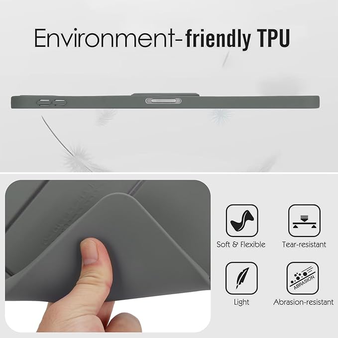 for iPad Air 11-inch M4/M3/M2 (2026/2025/2024) Case, Shockproof Protective Back Cover with Kickstand Slim Shell for Women Men, Gray