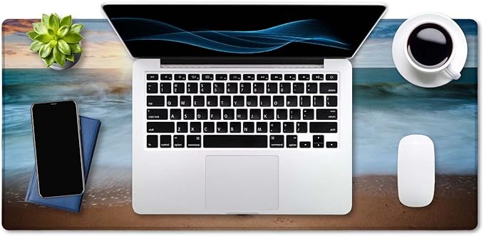 SSOIU Extended Gaming Mouse Pad - Non-Slip Water-Resistant Rubber Base Computer Keyboard Mouse Mat, 35.5 x 15.7-inch XX-Large Desk Mat, Ideal Partner for Work & Game, Turtle Shore