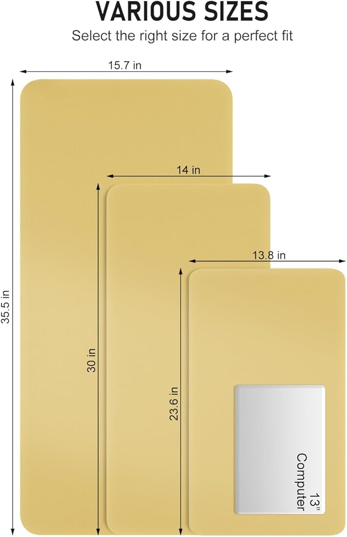 Desk Pad, 30" x 14" PU Leather Non-Slip Desk Mat Large Mouse Pad for Desktop, Waterproof Laptop Computer Writing Mat for Office, Home, Work, Gaming, Pale Yellow