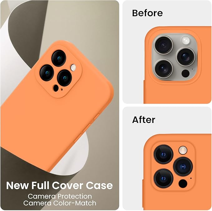 FireNova Designed for iPhone 15 Pro Case, Silicone Upgraded [Camera Protection] Phone Case, Soft Anti-Scratch Microfiber Lining Inside, 6.1 inch, Kumquat