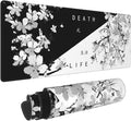Black White Cherry Blossom Mouse Pad 31.5 X 11.8 Inch XL Japanese Art Style Design Extended Gaming Mousepad Large Non-Slip Rubber Base Keyboard Desk Mat with Stitched Edges for Gaming Office