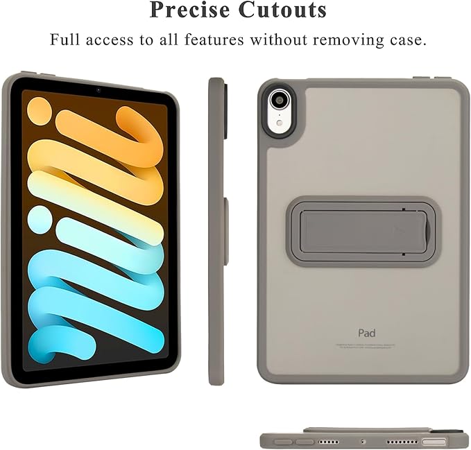 Shockproof Case for iPad mini 7th/6th Generation (2024/2021 8.3-inch), Kickstand Slim Fit Rugged Bumper Lightweight Anti-Scratch Bumper Case Cover for Women Men, Gray