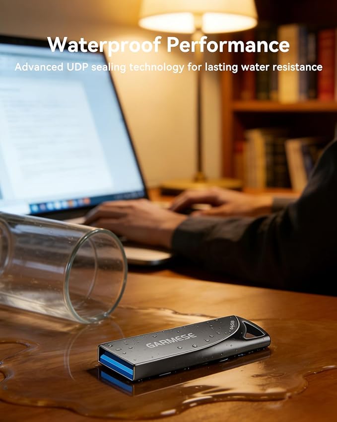 64GB USB 3.0 Flash Drive, Metal Waterproof & Slim Portable Memory Stick with Keychain Hole, Thumb Drive for PC/Laptop/Car/Travel Data Storage