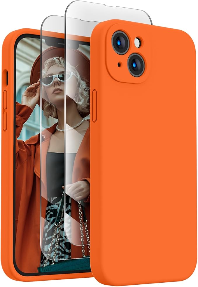 FireNova Designed for iPhone 14 Case, Silicone Upgraded [Camera Protection] Phone Case, Soft Anti-Scratch Microfiber Lining Inside, 6.1 inch, Neon Orange