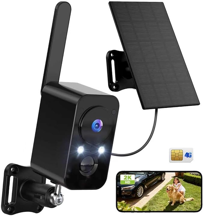 4G SIM Cellular Security Cameras Wireless Outdoor/Indoor: No WiFi Battery Operated Camera for Home Security with 2-Way Audio PIR Motion Sensor - Color Night Vision House CCTV Cam