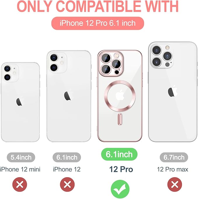Hython Magnetic Clear for iPhone 12 Pro Case with Camera Lens Protector [Compatible with MagSafe] Luxury Plating Edge Slim Soft TPU Cover Protective Phone Case for iPhone 12 Pro 6.1", Pink