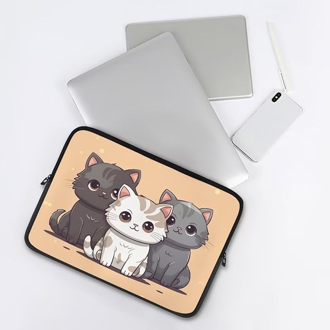 Cute Cat Laptop Sleeve for Women Teen Girls 10 inch Laptop Protector with Multiple Uses Lap Top Case Lightweight Computer Carrying Case Kawaii Tablet Bag for Daughters Brown