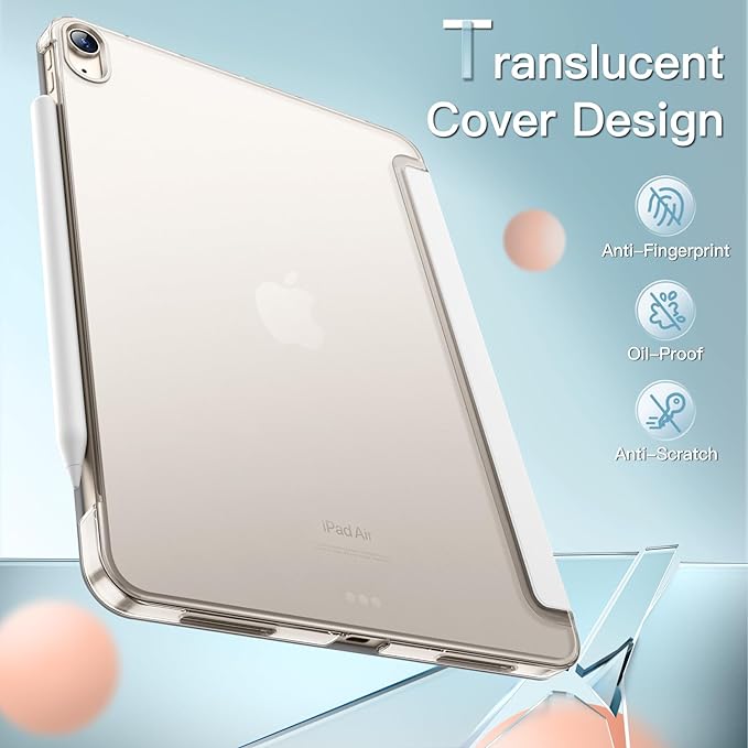 JETech Case ONLY for iPad Air 11-Inch M4/M3/M2 (2026/2025/2024), iPad Air 5/4 (2022/2020 5th/4th Generation 10.9-Inch), Slim Stand Hard Back Shell Cover with Auto Wake/Sleep (White)