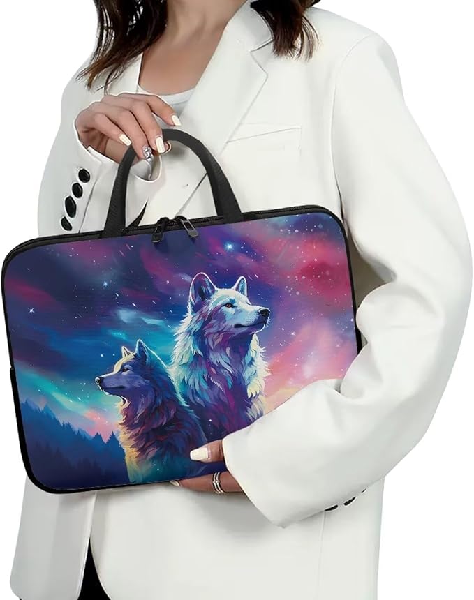 Galaxy Wolves Laptop Sleeve for Women, 10 Inch Laptop Sleeve with Handle Protective Travel Carrying Case for 10-17 Inch Computer, Notebook, Chromebook, Tablet Bag