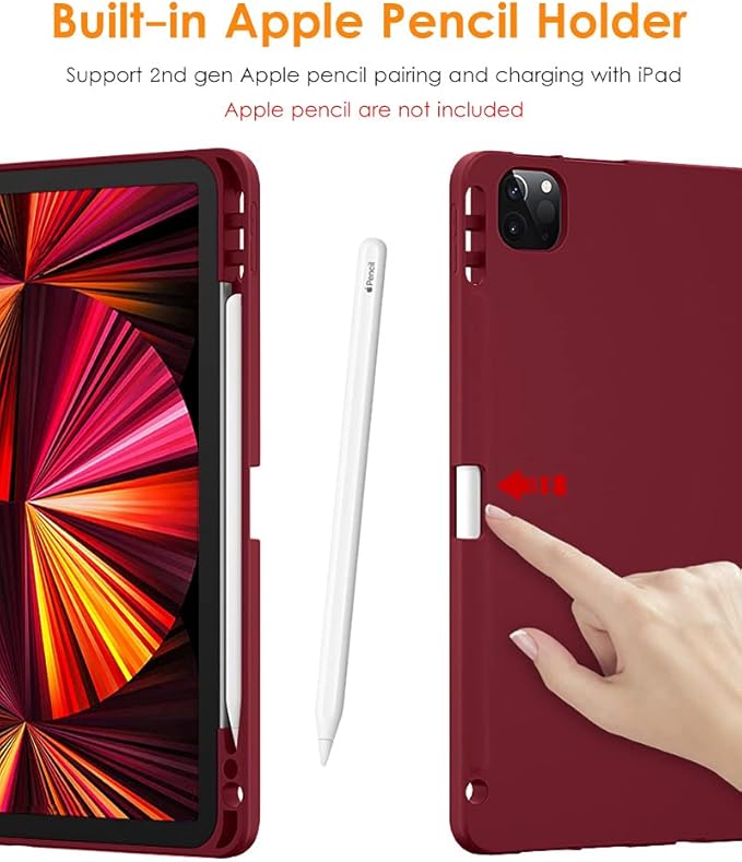 DTTO for iPad Pro 11 inch 4th/3rd/2nd/1st Generation 2022/2021/2020/2018 Case, Smart Slim Trifold Stand Soft TPU Back Cover with Built-in Pencil Holder, Also Fit iPad Air 5/4,Burgundy Red