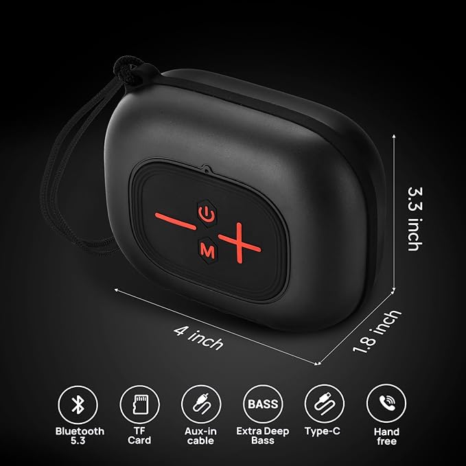 Portable Bluetooth Speaker, Small Speakers Bluetooth Wireless, IPX7 Waterproof Bluetooth Speaker Suitable for in Bathroom, Pools, Boating and Hiking Black