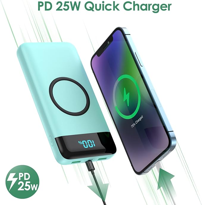 Wireless Portable Charger 30,800mAh,15W Wireless Charging USB C Power Bank,25W PD QC 4.0 Fast Charging 4 Outputs Travel Essentials Battery Pack Compatible with iPhone 17/16/15/14,Galaxy,Android-Green