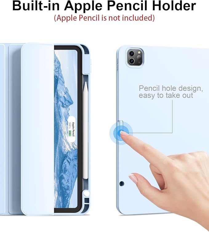 for iPad Pro 12.9 Case (6th/5th/4th/3rd Generation 2022/2021/2020) & ipad Air 13 inch case (M3 2025/M2 2024) with Pencil Holder, Smart Slim Trifold Stand Case with Soft TPU Back (Sky Blue)