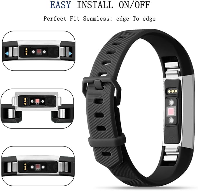 Tobfit 4 Pack Bands Compatible with Fitbit Alta/Alta HR Bands, Soft Sport Silicone Replacement Wristbands for Women Men (Large, Black/Blue/Gray/White)