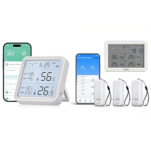 eMylo WiFi Thermometer Hygrometer, Smart Digital Indoor Temperature Humidity Monitor 426Ft Rang with 3 IP65 Wireless Sensors Outdoor Kit