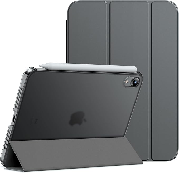 JETech Case for iPad mini (A17 Pro, 2024 Model, 7th Generation) / mini 6 (2021 Model, 6th Generation), Slim Stand Hard Back Shell Smart Cover with Auto Wake/Sleep (Space Gray)