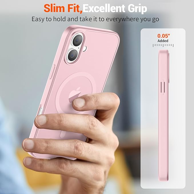SUPFINE Magnetic for iPhone 16 Case (Compatible with MagSafe) (Military Grade Drop Protection) Translucent Matte Shockproof Phone Cover,Light Pink