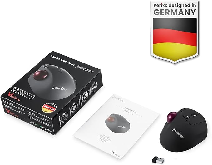 Perixx11568 Perimice-717 Wireless Trackball Mouse, Build-in 1.34 Inch Trackball with Pointing Feature, 5 Programmable Buttons, 2 DPI Level, Black