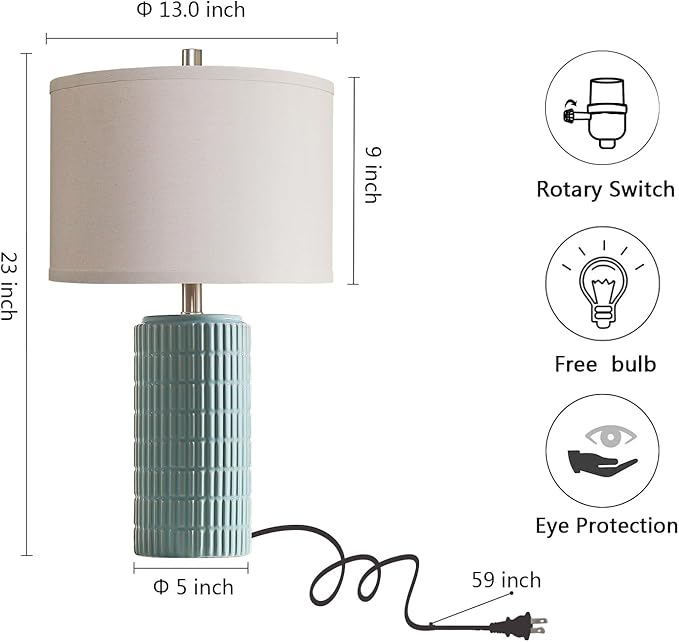 AIEAMPDO 23" Set of 2 Ceramic Table Lamps for Living Room Bedroom, Modern Nightstand Desk Lamp for Entryway, Office, Study Room, 2 LED Bulbs Included