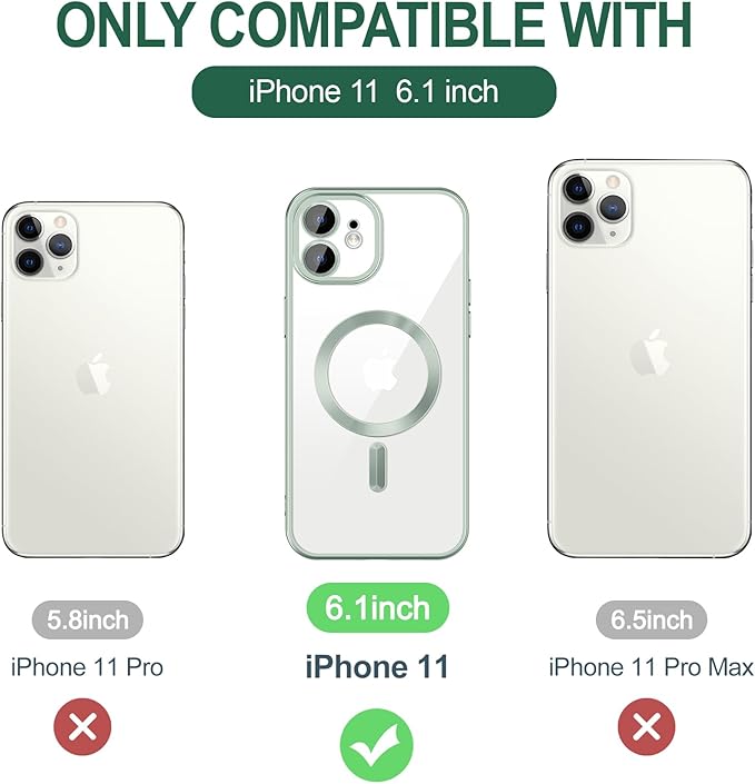 Hython Magnetic Clear for iPhone 11 Case with Camera Lens Protector [Compatible with MagSafe] Luxury Plating Edge Slim Soft TPU Cover Protective Phone Case for iPhone 11 6.1", Matte Mint