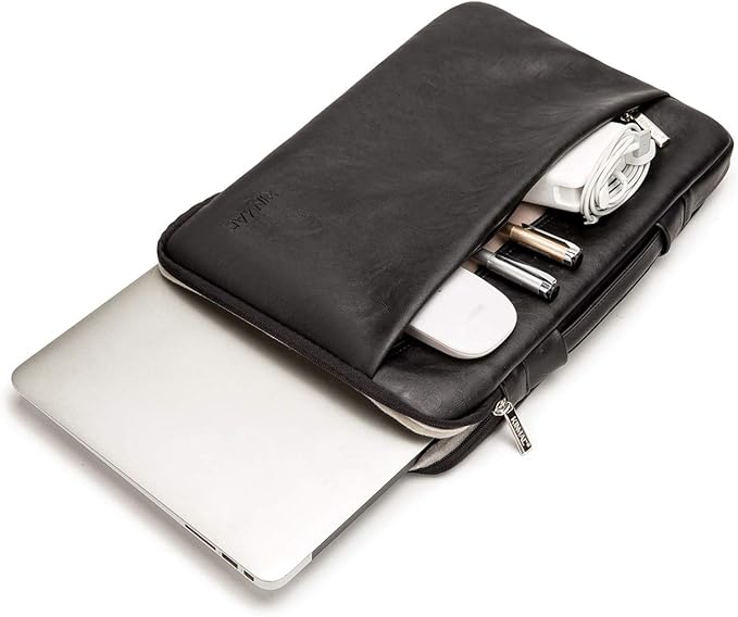Kinmac 360° Heavy Duty Protective Laptop Computer Sleeve case Bag Cover with Handle for MacBook Pro 14 inch,14 inch-14.4 inch HP Lenovo Dell ASUS Acer Laptop (Black PU)