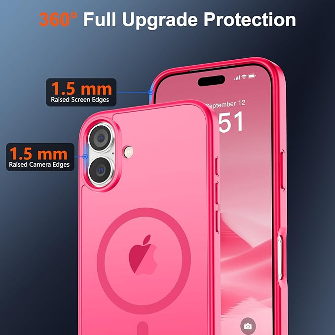 SUPFINE Magnetic for iPhone 17 Case (Compatible with MagSafe)(Military Grade Drop Protection) Translucent Matte Shockproof with Anti-Fingerprint Phone Cover,Hot Pink