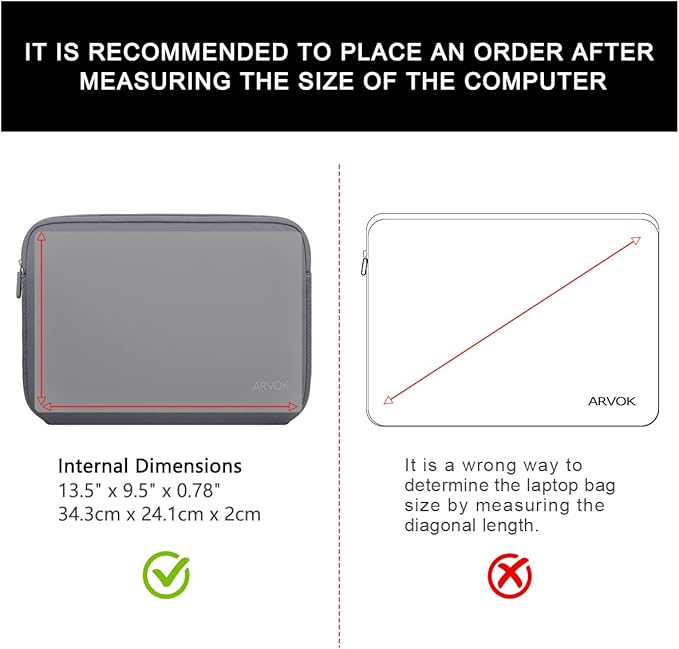 Arvok 13 13.3 14 Inch Laptop Sleeve Case for MacBook Pro/MacBook Air 13-14 inch, Water-Resistant Notebook Chromebook Computer Pouch, Carrying Bag Cover for HP/Dell/Lenovo/Asus/Acer, Gray