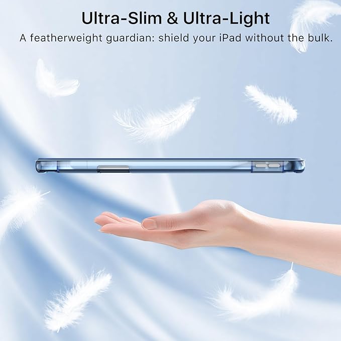 MoKo for iPad Air 11 inch Case (M4/M3/M2) 2026/2025/2024, iPad Air 5th/4th Gen 10.9 inch Case 2022/2020 with Pencil Holder, Slim Light Trifold Cover with Hard PC Translucent Back Shell, Denim