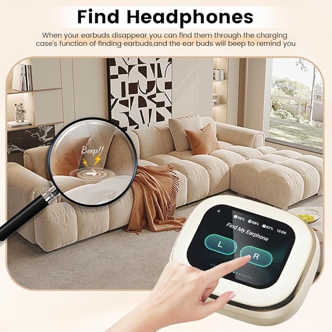 Wireless Earbuds, Bluetooth 5.4 Headphones in Ear with Smart Touchscreen Case, ANC Noise Cancelling Ear Buds, 60H Playtime for Sports & Working, Bass Stereo Sound for iPhone/Android (Beige)