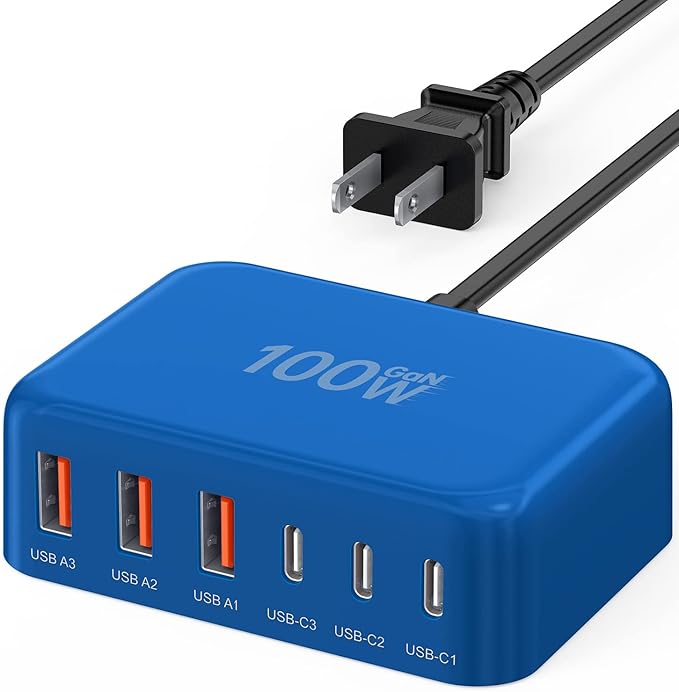 [2026 Updated] USB C Fast Charger, 100W GaN 6 Port Type C Charging Station Hub Block Cube, USB C Wall Charger Power Strip Adapter Plug for iPad iPhone 17 16 15 14 Pro Max Pixel Note Galaxy, 5ft Cord