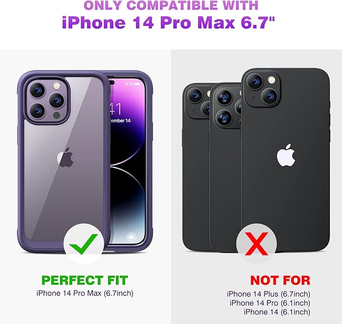 Diaclara Designed for iPhone 14 Pro Max Case 6.7’’, Full Body Rugged Phone Case w/Built-in Sensitive Anti-Scratch Screen Protector+9H Tempered Glass Camera Lens Protector(Royal Purple)