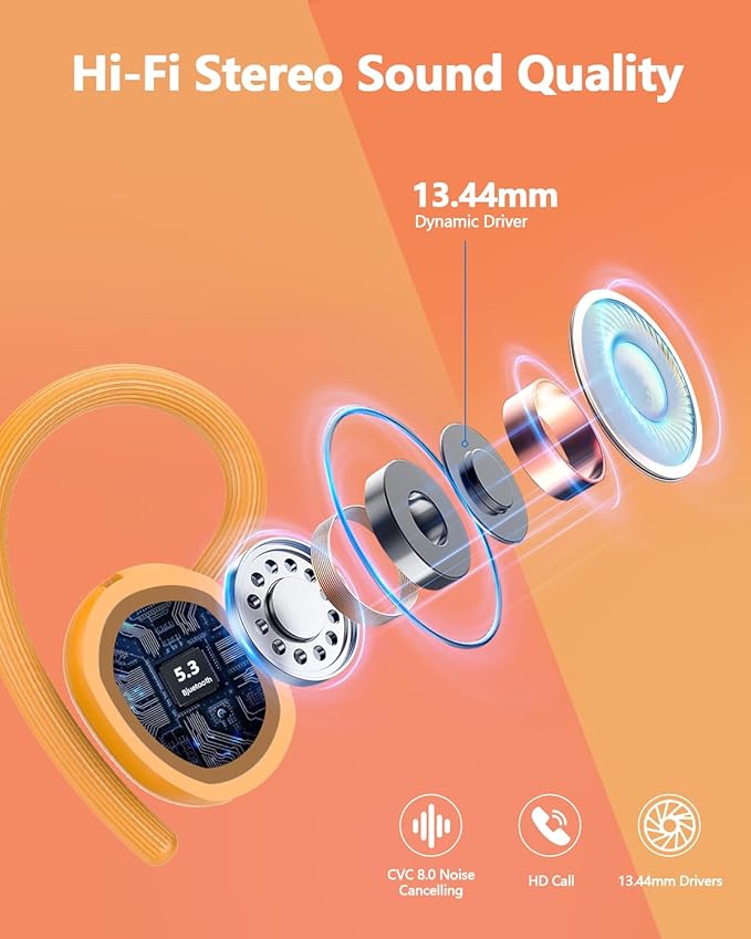 Ear buds Wireless Bluetooth Earbuds Sport 2026 NEW Bluetooth 5.3 Headphones with LED Display 128H Playtime Powerful Bass Over Ear Earphones with Earhooks IP7 Waterproof for Gym/Running/Workout