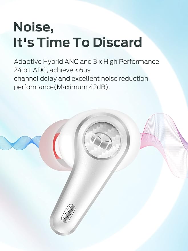 Monster Clarity 8.0 Hybrid Active Noise Cancelling Wireless Earbuds, 42dB in-Ear ANC Earphones Deep Bass with 6 Mics, Bluetooth 5.2, 50H Play Time with Wireless Charging Case