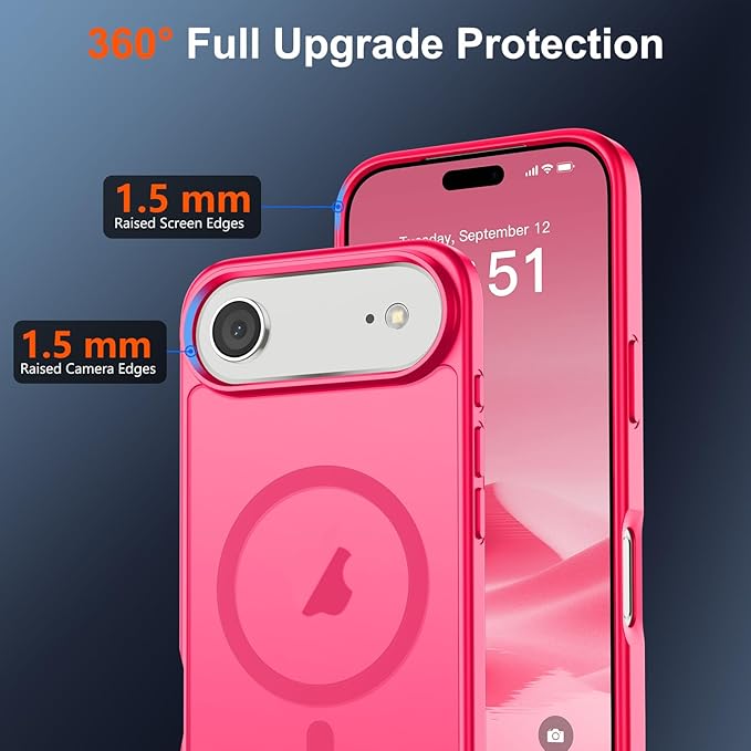 SUPFINE Magnetic for iPhone Air Case (Compatible with MagSafe)(Military Grade Drop Protection) Slim Translucent Matte Shockproof with Anti-Fingerprint Phone Cover for 17 Air,Hot Pink