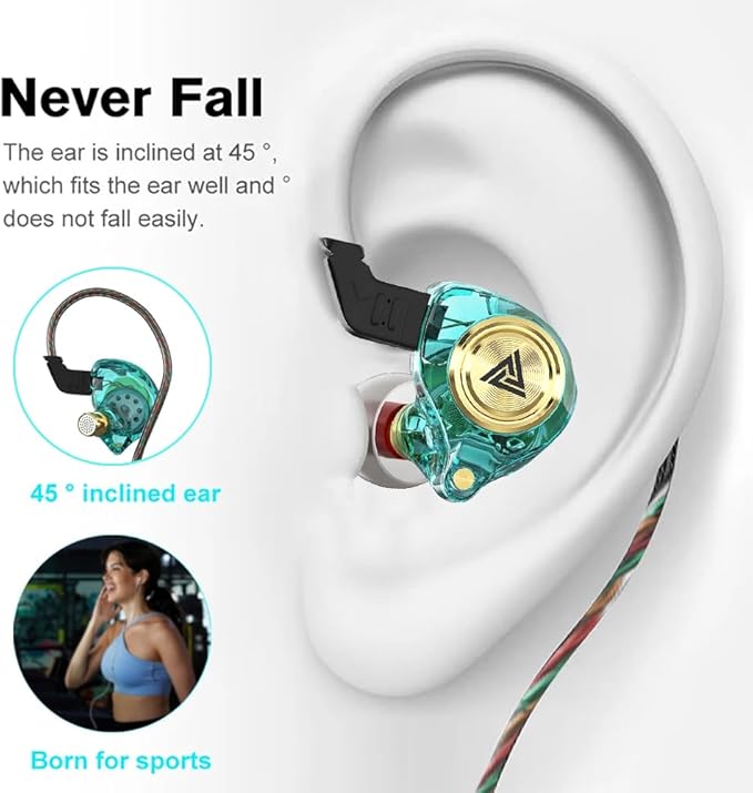 Wired Gaming Earbuds, Ak3file in Ear Monitors, Deep Bass Sound Wired Earbuds, HiFi in Ear Headphones with 1DD 10mm Dynamic Driver, IEM for Music Gaming Video Calling (Green)