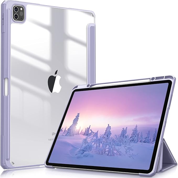 Fintie Hybrid Slim Case for iPad Pro 12.9-inch 6th Generation 2022, [Built-in Pencil Holder] Shockproof Cover w/Clear Transparent Back Shell, Also Fit iPad Pro 12.9" 5th/4th/3rd Gen, Lilac Purple