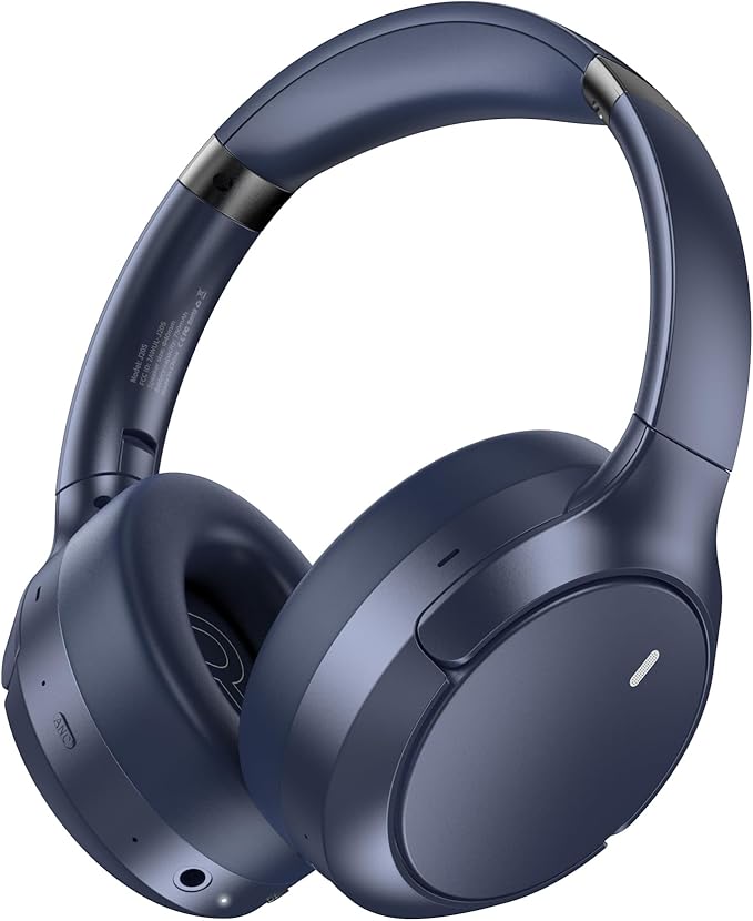 Hybrid ANC Wireless Over-Ear Headphones, 100H Playtime, Hi-Res Audio, Bluetooth 6.0, Multi-Mode Noise Cancellation, Comfort Fit, iOS & Android Compatible, Foldable Design, Travel-Friendly (Blue)