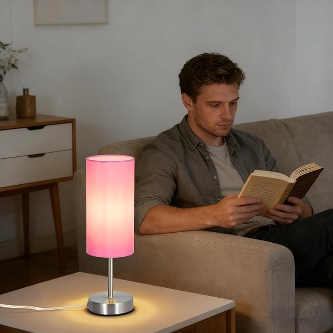 RISLG 2 Pack Small Table Lamps for Bedroom, Bedside Lamps for Nightstand with Wire Switch, Minimalist Modern Desk Lamps with Linen Fabric Shade for Kids Room Living Room Office Dorm, Bulb Included
