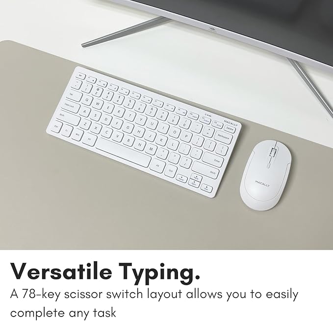 Macally Mini Compact Keyboard - Wireless Keyboards for Desktop PC, Surface, Chromebook, Notebook, Laptop Keyboard, Slim Key Board with 2.4G Wireless USB - Small Keyboard for Travel (White)