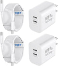 60W USB C Fast Charger for iPhone 17 16 15 Pro Max, 60W Dual Port Type C Charger Block with 10FT Long C Charger Fast Charging Cable Cord for iPhone 17/17 Pro Max/17/Air/16/15/Pro Max, iPad