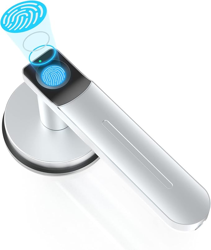 Foxgard Smart Fingerprint Door Lock,Keyless Entry Door knob with Handle,Biometric Door knob,Room Door Lock for Bedroom/Office (Silver)