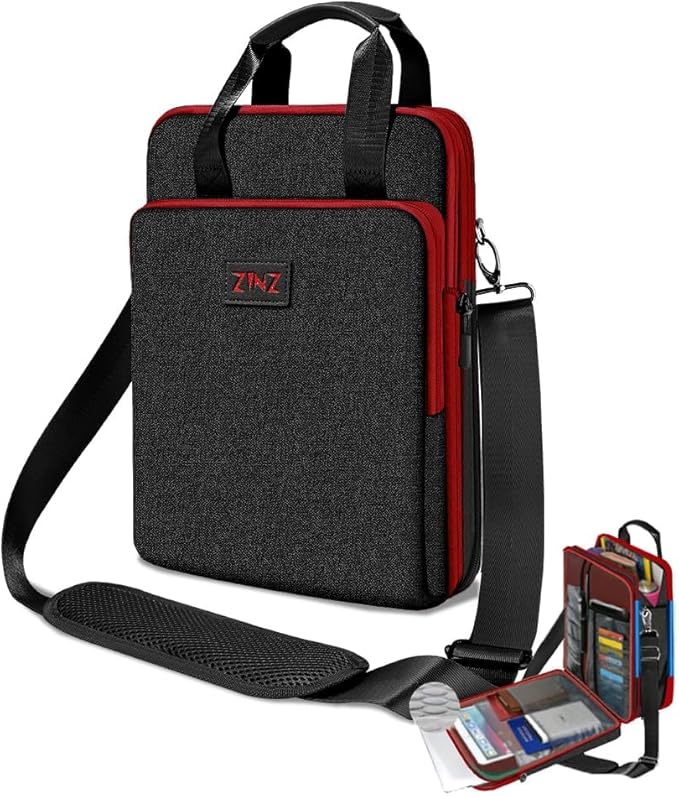ZINZ Laptop Shoulder Bag 12.3-13 inch Case Sleeve, Expandable Handbag with Valuables Compartment Compatible with MacBook Air/Pro/Neo 13", iPad 12.9"/13"/11", Shockproof,Black-Wine edge