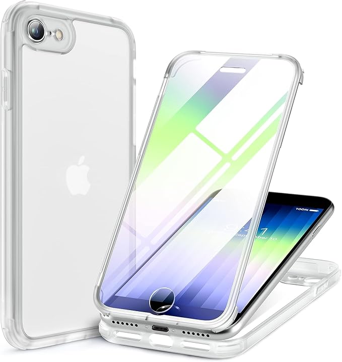 Miracase for iPhone SE Phone Case 3rd/2nd Generation 2022 2020 Full-Body with Built-in Glass Screen Protector, Heavy Duty 360° Protective Shockproof Bumper Cover for iPhone 8/SE, Purple
